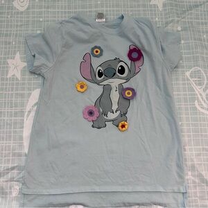 Disney Light Blue Stitch Women’s Tee with Floral Accents